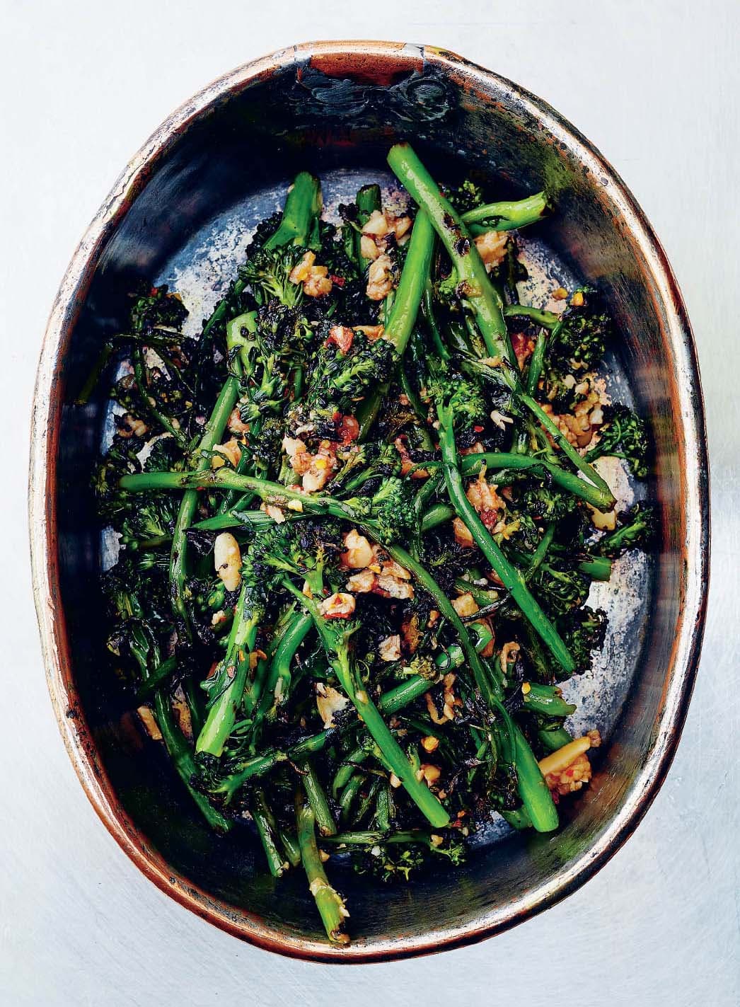 Roasted Broccolini with Garlic, Crushed Red Pepper Flakes & Red Wine Vinegar